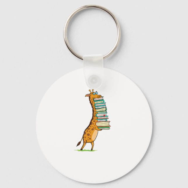 Funny Bok Reading Giraffe I Kärlek My Bibliotek Nyckelring (Framsida)