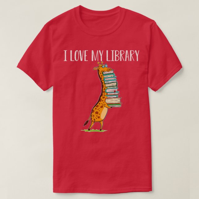 Funny Bok Reading Giraffe I Kärlek My Bibliotek T Shirt (Design framsida)
