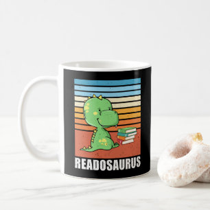 Funny Bok Readosaurus Dinosaur Reading Dino Retro Kaffemugg