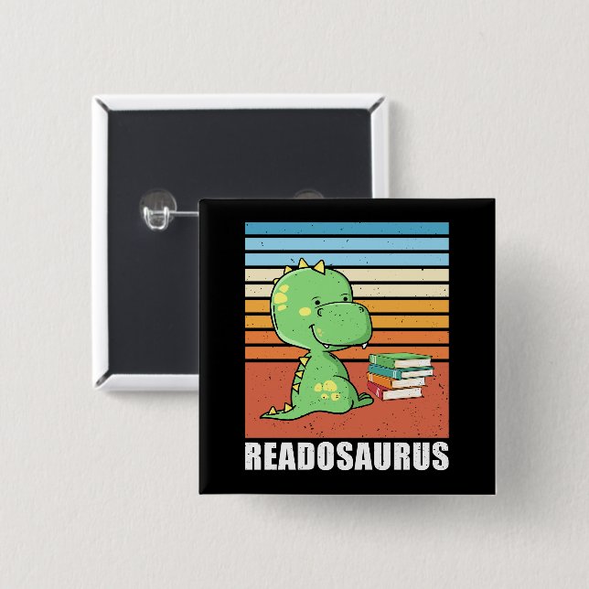 Funny Bok Readosaurus Dinosaur Reading Dino Retro Knapp (Framsida & baksida)