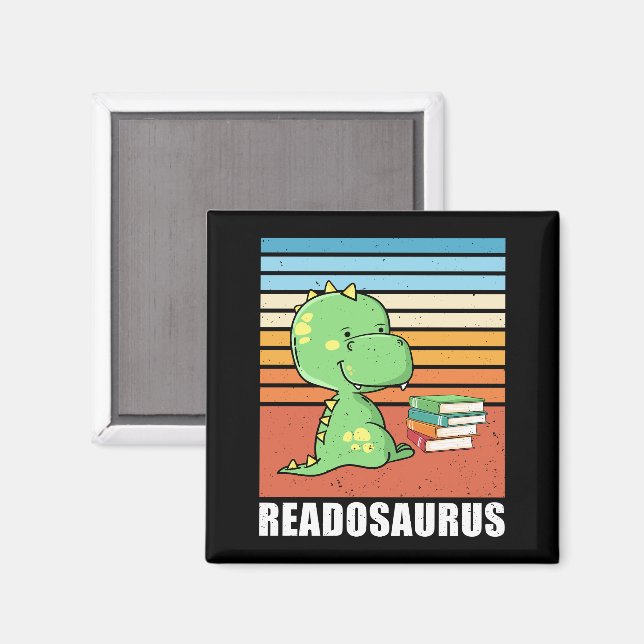 Funny Bok Readosaurus Dinosaur Reading Dino Retro Magnet (Front/Back)