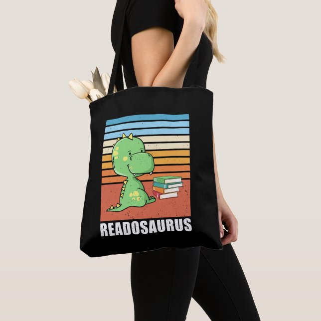 Funny Bok Readosaurus Dinosaur Reading Dino Retro Tygkasse (Närbild)