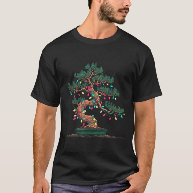 Funny Bonsai Tree Christmas Graphics Lights Lover  T Shirt (Framsida)