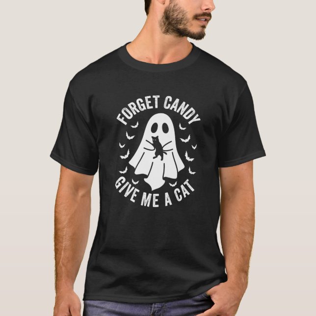 Funny Boo Ghost Black Cat Glöm Candy Ge Me Cat T Shirt (Framsida)