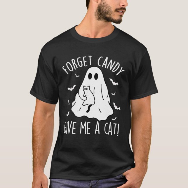 Funny Boo Ghost Black Cat Glöm Candy Ge Me Cat T Shirt (Framsida)