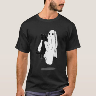 Funny Boo Ghost Holding Black Cat Halloween Spooky T Shirt