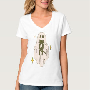 Funny Boo Ghost Holding Black Cat Halloween Spooky T Shirt
