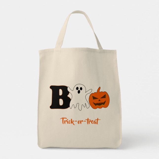 Funny Boo Halloween Tote Bag Tygkasse (Baksida)