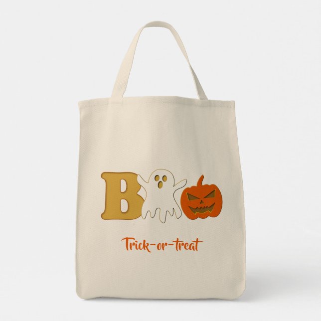 Funny Boo Halloween Tote Bag Tygkasse (Baksida)