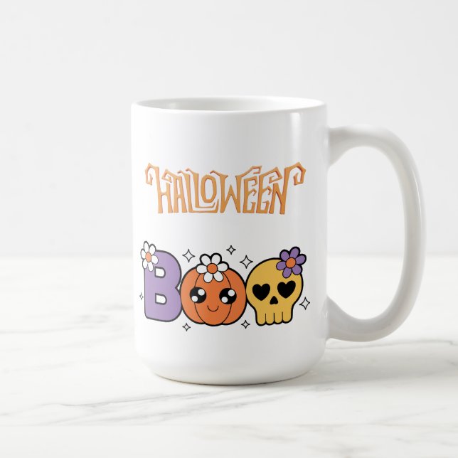 Funny Boo Halloween White &orang Kaffemugg (Höger)