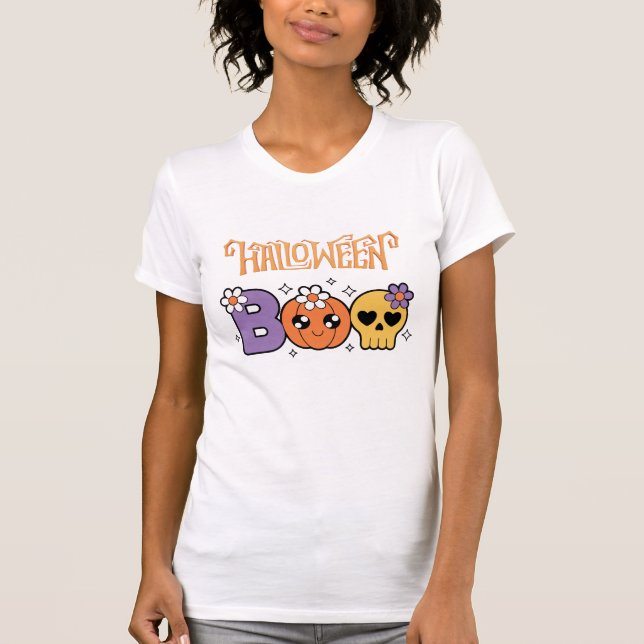 Funny Boo Halloween White &orang T Shirt (Framsida)