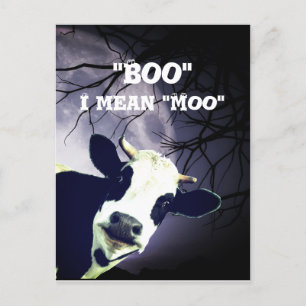 Funny Boo I elak Moo Cow Måne Halloween-kort Vykort