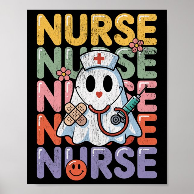 Funny Boo-sjuksköterska i Ghost form Cute Hallowee Poster (Framsidan)
