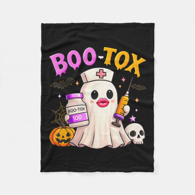 Funny Boo Tox Aesthetic Nurse Ghost Skull Pumpkin Fleecefilt (Framsidan)