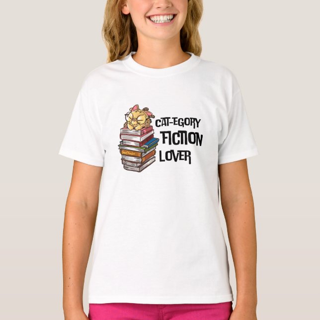 Funny Book Cat Lover Quote Cat-egory Fiction Lover T Shirt (Framsida)