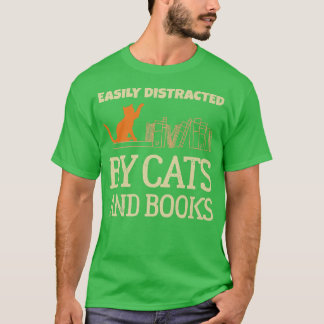Funny Book Lover Easily Distracted By Cats And Boo T Shirt