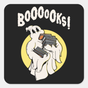 Funny Bookworm Ghost Halloween Costume Booooks Fyrkantigt Klistermärke