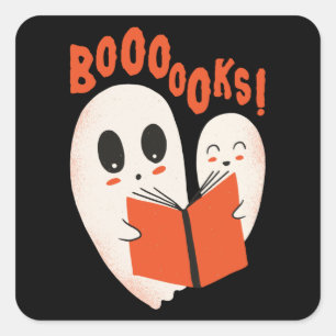 Funny Bookworm Ghost Halloween Costume Booooks Fyrkantigt Klistermärke