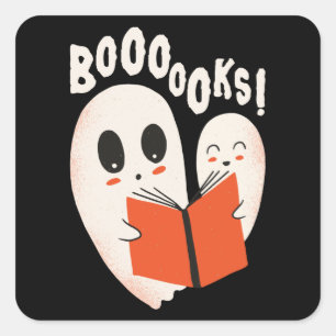 Funny Bookworm Ghost Halloween Costume Booooks Fyrkantigt Klistermärke