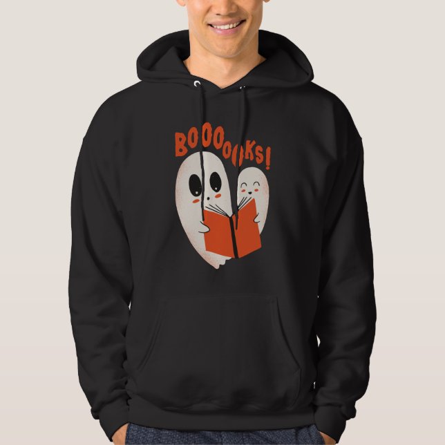 Funny Bookworm Ghost Halloween Costume Booooks Hoodie (Framsida)