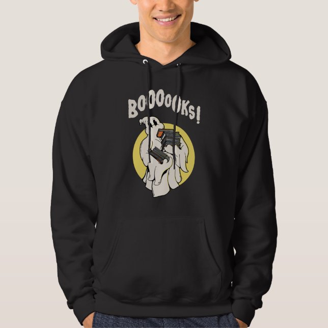 Funny Bookworm Ghost Halloween Costume Booooks Hoodie (Framsida)