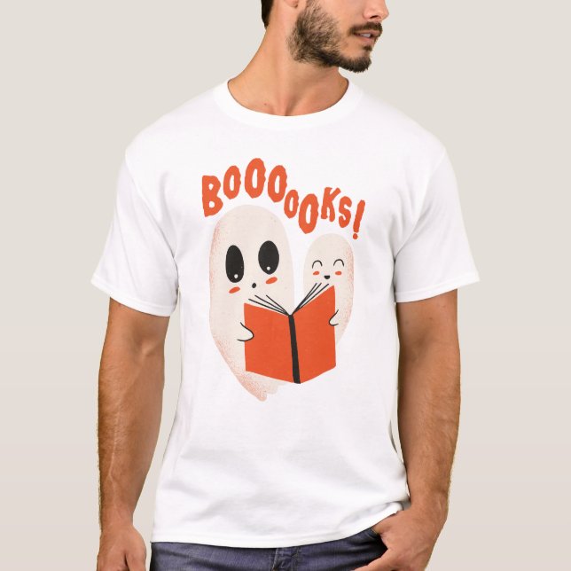 Funny Bookworm Ghost Halloween Costume Booooks T Shirt (Framsida)