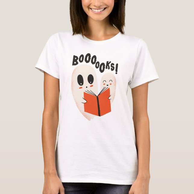Funny Bookworm Ghost Halloween Costume Booooks T Shirt (Framsida)