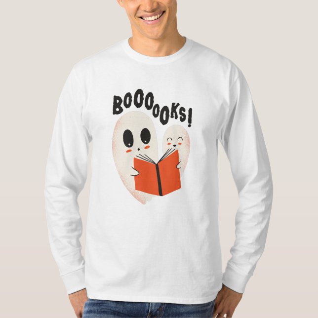 Funny Bookworm Ghost Halloween Costume Booooks T Shirt (Framsida)