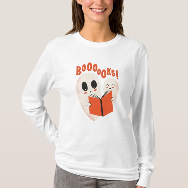 Funny Bookworm Ghost Halloween Costume Booooks T Shirt (Framsida)