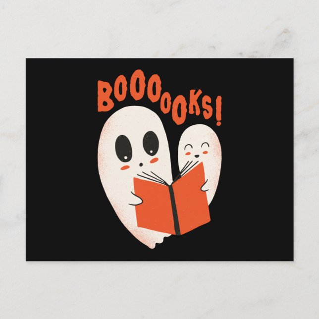 Funny Bookworm Ghost Halloween Costume Booooks Vykort (Framsida)