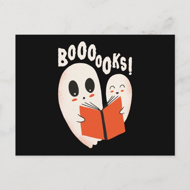 Funny Bookworm Ghost Halloween Costume Booooks Vykort (Framsida)