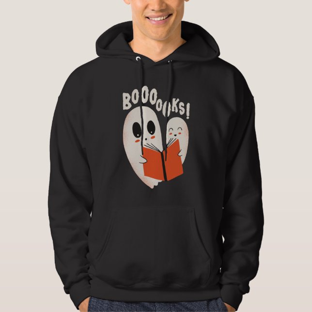 Funny Bookworm Ghost Halloween Costume Boooooks Hoodie (Framsida)