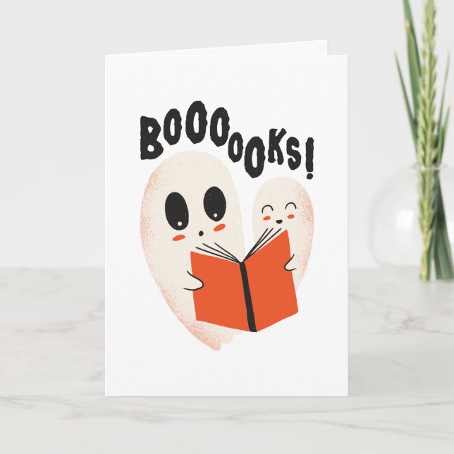 Funny Bookworm Ghost Halloween Costume Boooooks Kort (Framsida)