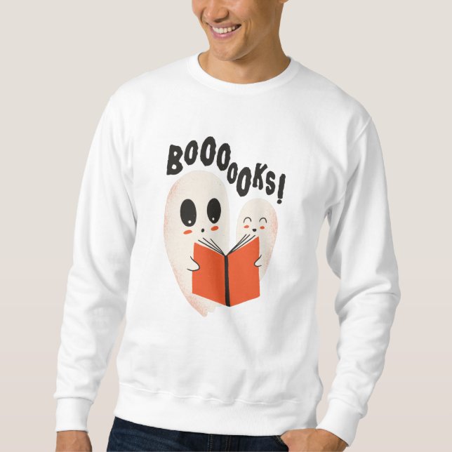 Funny Bookworm Ghost Halloween Costume Boooooks Lång Ärmad Tröja (Framsida)