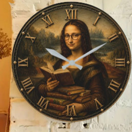 Funny Bookworm Mona Lisa Reading Lover Renaissance Stor Klocka