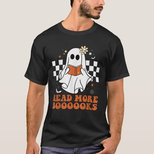 Funny Booooks Ghost Read More Books Cute Teacher H T Shirt (Framsida)