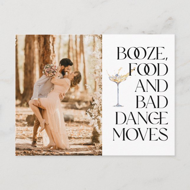 Funny Booze Food Bad Dance Moves Save the Date Vykort (Framsida)