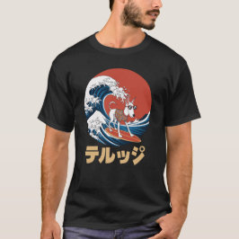 Funny Borzoi Japansk Kanagawa Wave Hund T Shirt