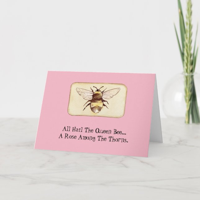 Funny Bossy Queen Bee Birthday Card Kort (Framsida)