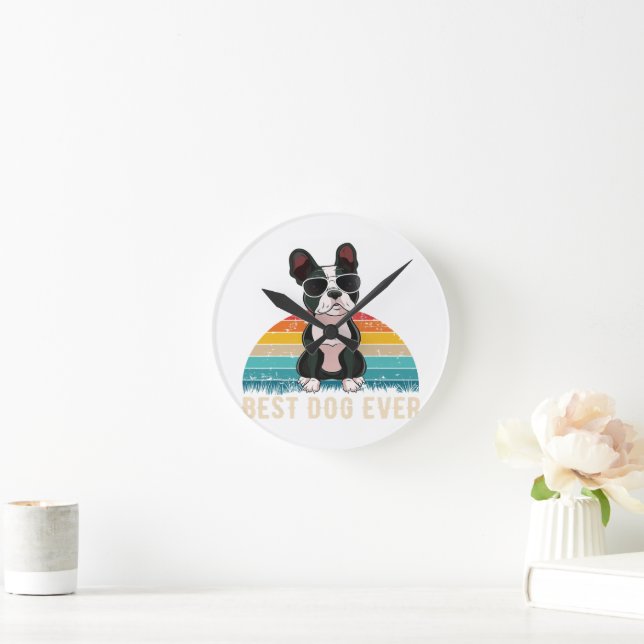 Funny Boston Terrier Gift for Djurälskare Rund Klocka (Hem)