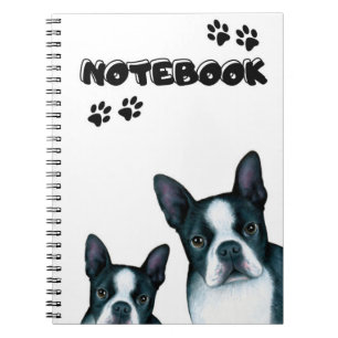 Funny Boston Terrier Hund 128 svart och vitt Anteckningsbok