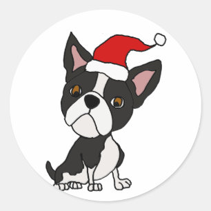 Funny Boston Terrier-Hund i Santa Hat-julen Runt Klistermärke