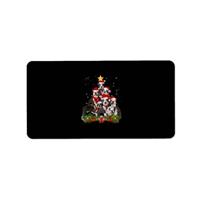 Funny Boston Terrier Hund Julgran Gift Adressetikett (Framsidan)