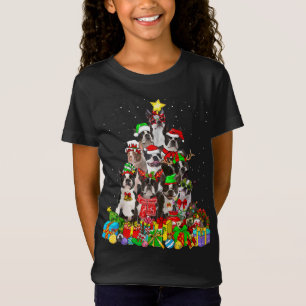 Funny Boston Terrier Hund Julgran Ljus Xma T Shirt
