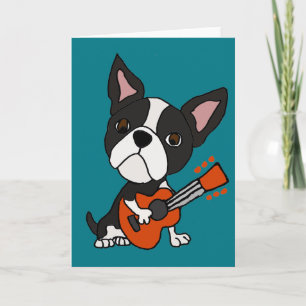 Funny Boston Terrier Hund spelar Guitar Art Kort