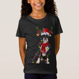 Funny Boston Terrier Hund Träd jul Ljus Xma T Shirt