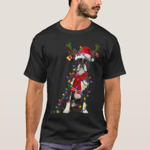 Funny Boston Terrier Hund Träd jul Ljus Xma T Shirt