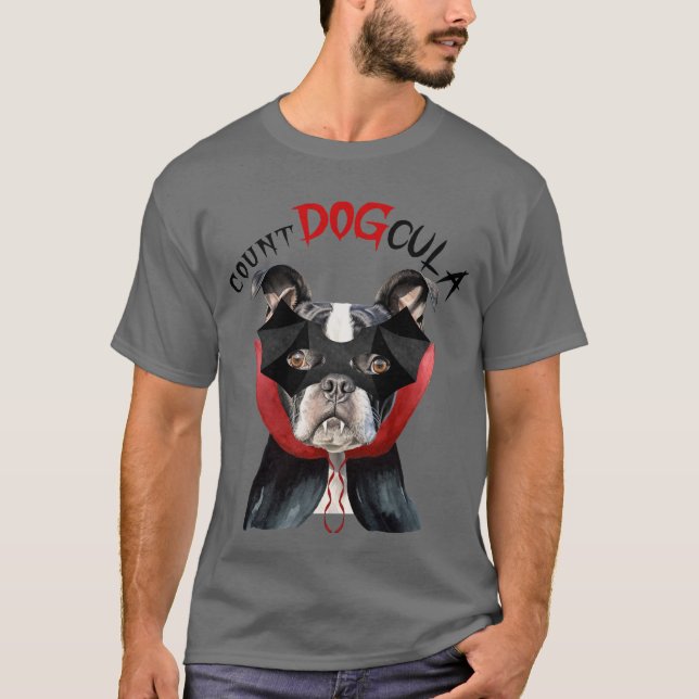 Funny Boston Terrier Hund Vampire Halloween Costum T Shirt (Framsida)