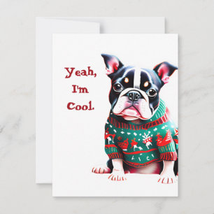 Funny Boston Terrier i julsötare Julkort