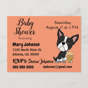 Funny Boston Terrier Ice Cream Baby Shower Inbjudan Vykort